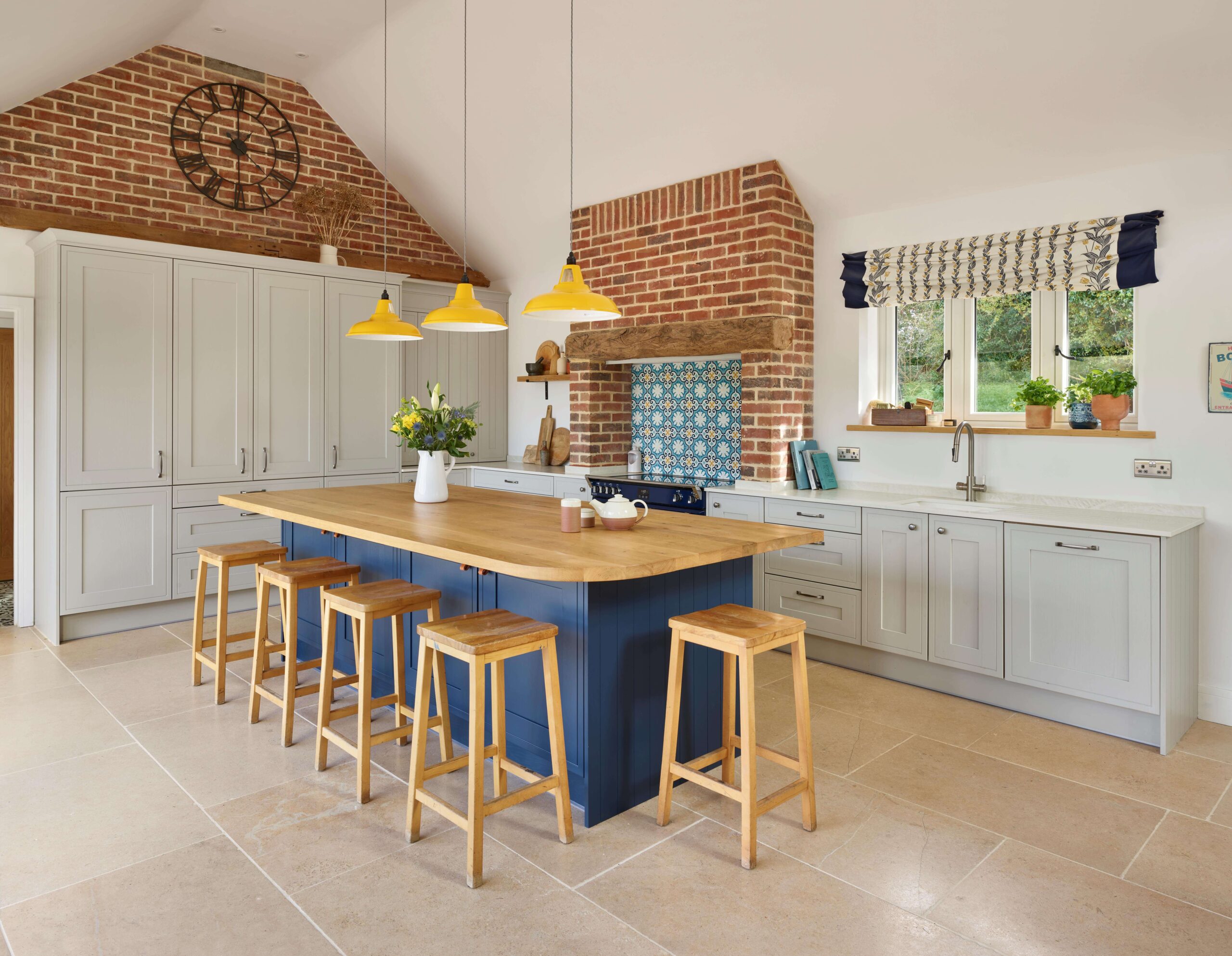 Chartwell Mock Inframe Kitchen painted in Prussian Blue and Soft Grey