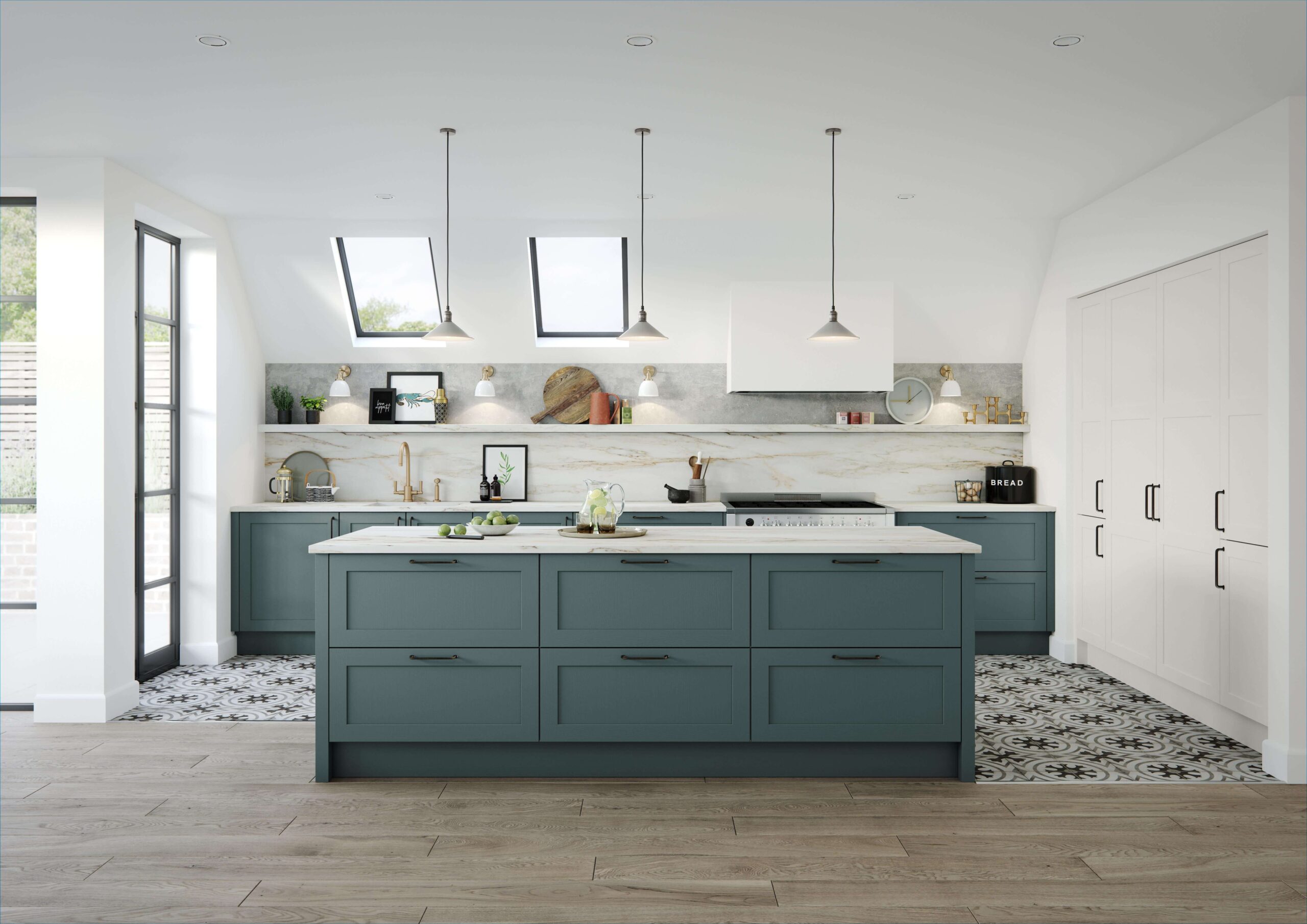 Fenton shaker kitchen painted in Baltic Green and Pale Smoke (2)