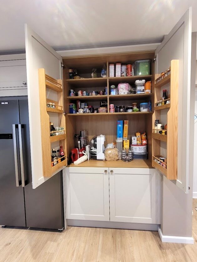 Painted shaker kitchen in cashmere with montclair quartz worktop